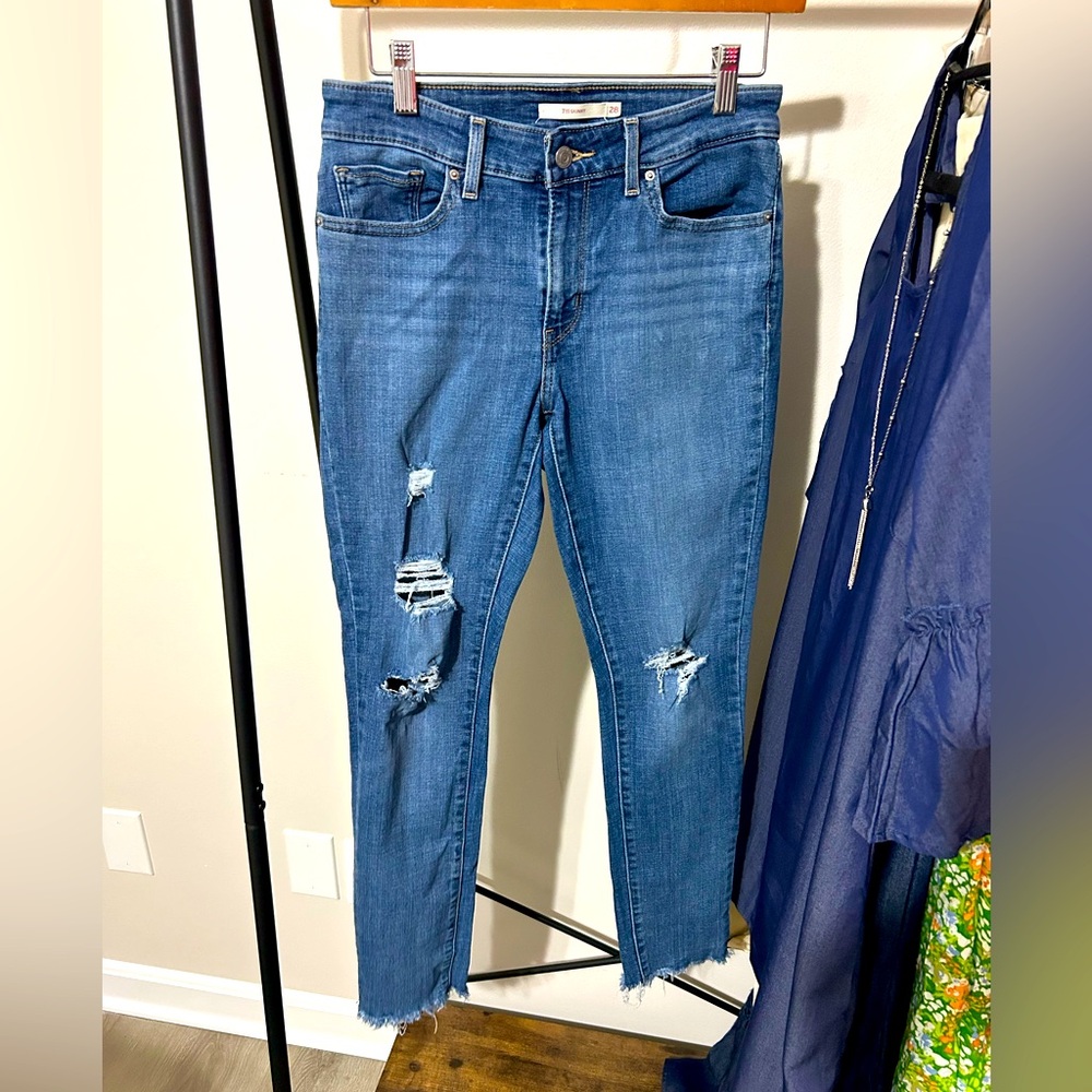 Levi's Blue Distressed Ankle Jeans